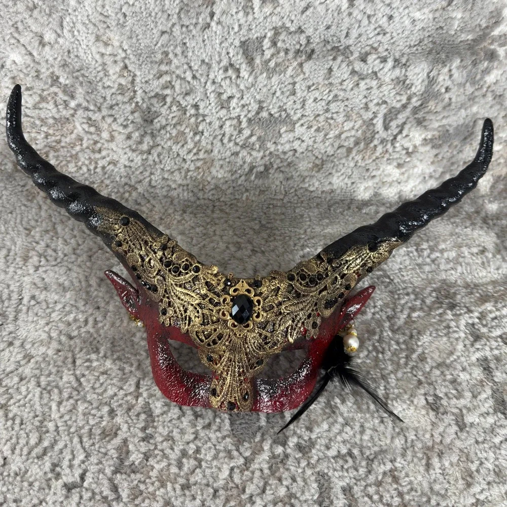Horned Skull Feathered Gothic Halloween Masquerade Mask Multi Colored Lot of 6
